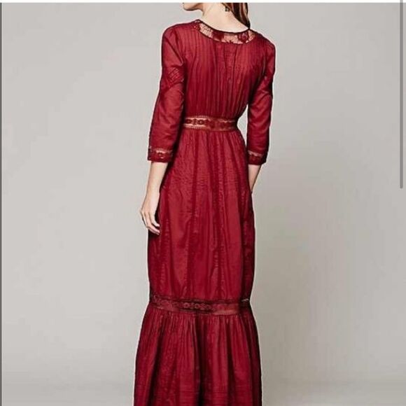 Candela Boho Burgundy Lace Victorian Maxi Dress by Free People Heart Dress - Picture 2 of 12
